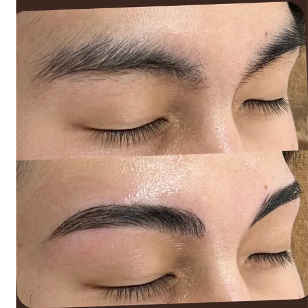 眉毛のクローズアップ：施術前後の眉の形・毛流れの変化