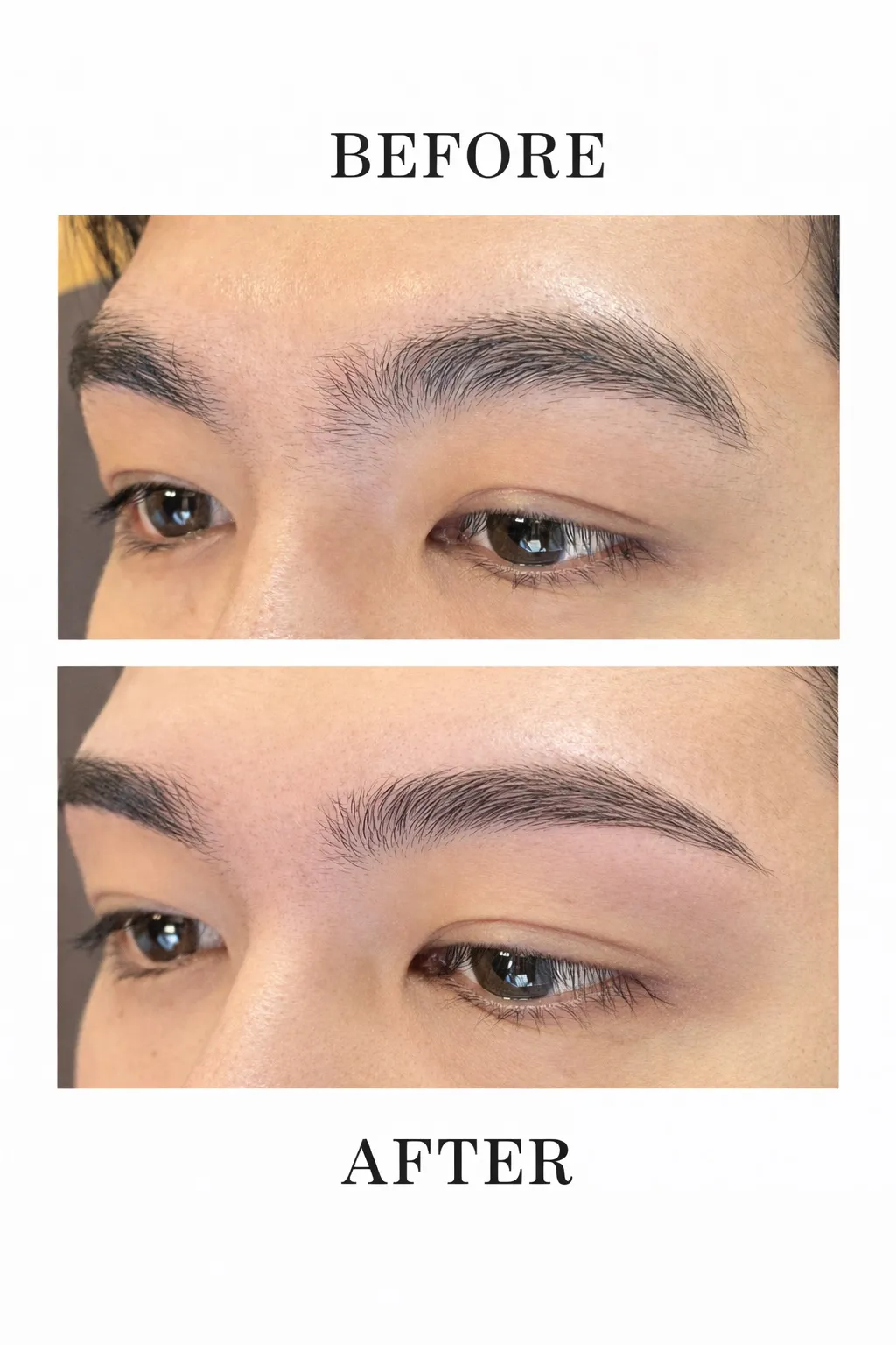 沖縄・那覇メンズ眉毛サロン01（オーワン）の眉毛ワックス施術イメージ：施術前と施術後のビフォーアフター比較。骨格に合わせて眉を整え、清潔感のある印象に